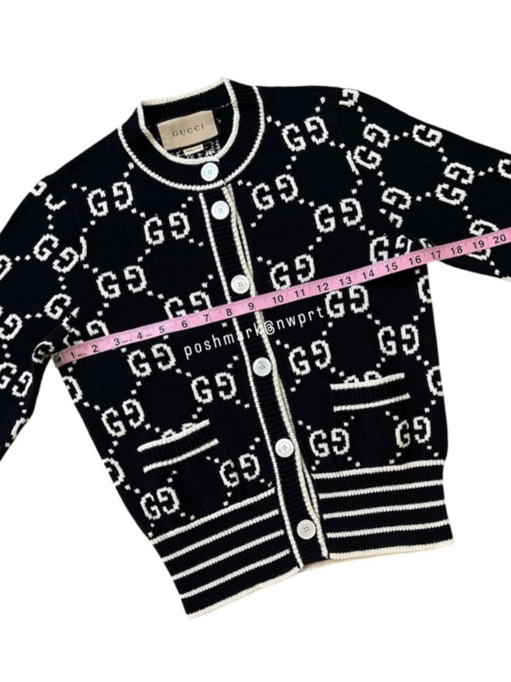 GUCCI GG Supreme Logo Cardigan Sweater Black Ivory White Cotton XS 0 2 - Picture 12 of 14